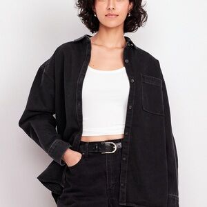 New Black Denim Button-Up Shirt